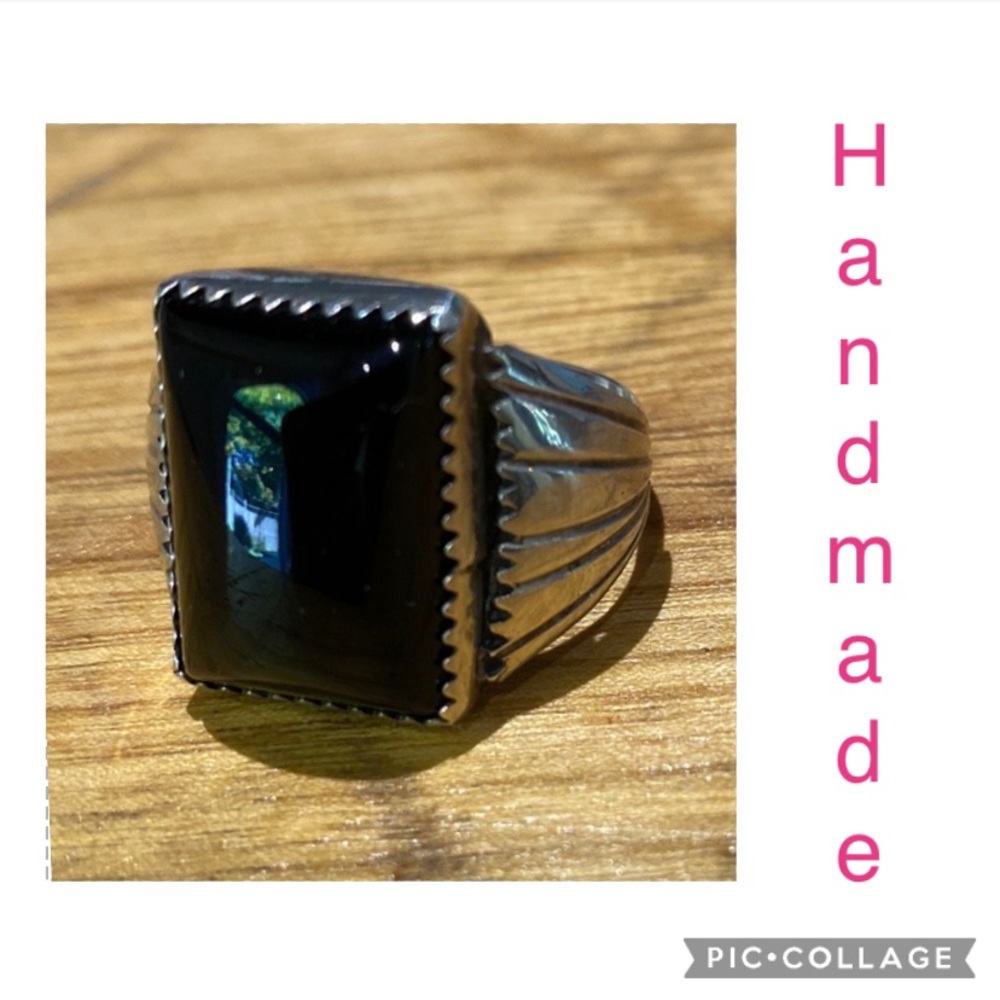 Gorgeous black onyx set in sterling silver hallmark stamped hand crafted…